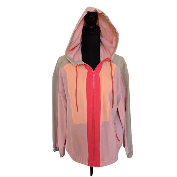 NWT Lou & Grey Womens Colorblock Wanderweave Hooded Windbreaker Coral Medium